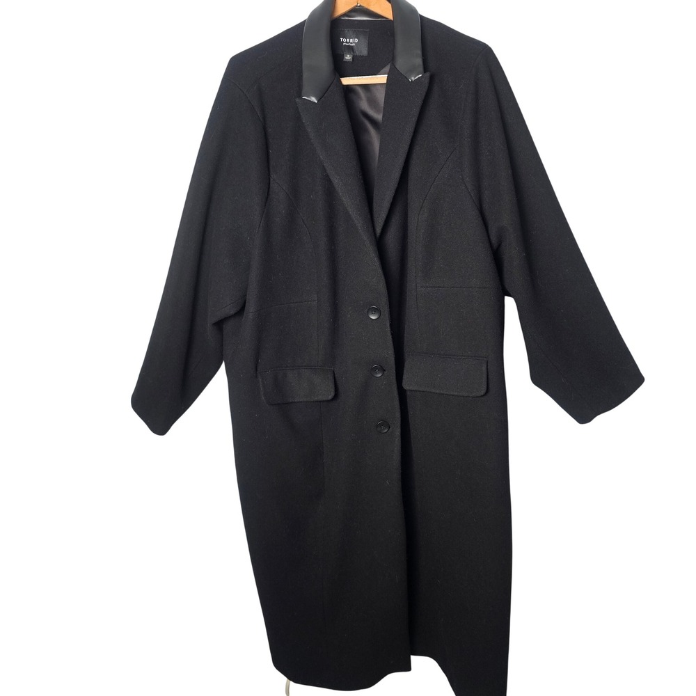 Torrid Womens Softest Faux Leather Collar Longline Coat 5 5X Black Goth